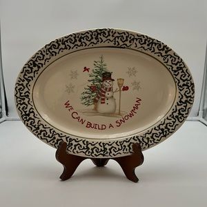 We Can Build a Snowman Large Oval Christmas Platter Sponge Stoneware